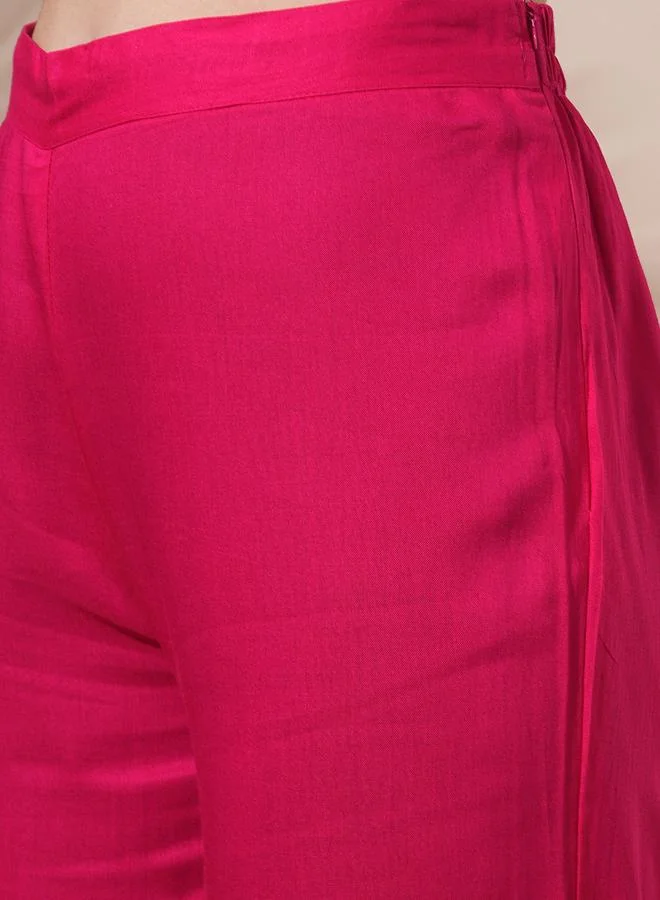 Globus  Women Pink Embroidered A-Line Kurta with Pant Set for Women | Best Price UAE